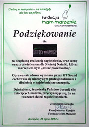 Podziekowanie z fundacji Mam Marzenie
